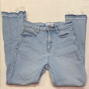 LOFT Women's "The Kick Crop" High Rise Light Blue Frayed Hem Ankle Stretch Jeans